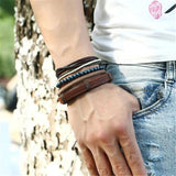 4pcs Leather Bracelets Natural Stone Beads Charm