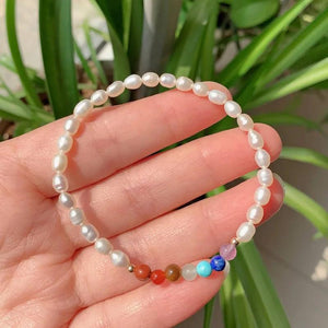 7 Chakra Stone Bracelets with Freshwater Pearls
