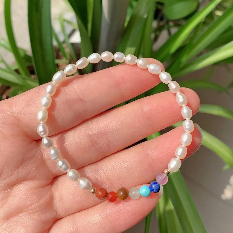 7 Chakra Stone Bracelets with Freshwater Pearls