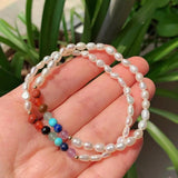 7 Chakra Stone Bracelets with Freshwater Pearls