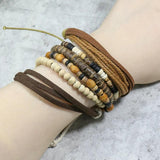 Vintage Braided Wrap Beaded Bracelets Set Multiple Layers Leather Wristbands