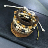 Vintage Braided Wrap Beaded Bracelets Set Multiple Layers Leather Wristbands
