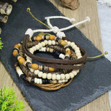 Vintage Braided Wrap Beaded Bracelets Set Multiple Layers Leather Wristbands