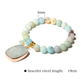 Natural Stone Beads Bracelet with Water Droplet Pendant - Elastic Rope Bracelet