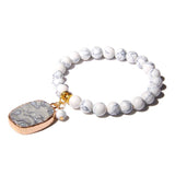Natural Stone Beads Bracelet with Water Droplet Pendant - Elastic Rope Bracelet
