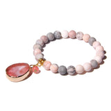 Natural Stone Beads Bracelet with Water Droplet Pendant - Elastic Rope Bracelet