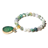 Natural Stone Beads Bracelet with Water Droplet Pendant - Elastic Rope Bracelet