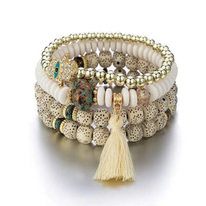 Hamsa Hand Stone Bracelet Bohemian Style Tassel Jewelry