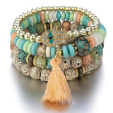 Hamsa Hand Stone Bracelet Bohemian Style Tassel Jewelry