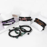 8MM Beads Braided Bracelet Set Howlite Tiger Eye Stone Labradorite 3Pcs