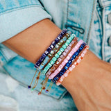 Boho Style Multi-Color Crystal Beaded Bracelet Adjustable Gem Chain