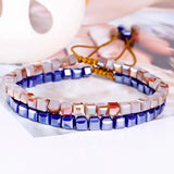 Boho Style Multi-Color Crystal Beaded Bracelet Adjustable Gem Chain
