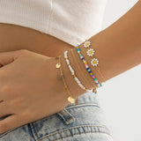 Bohemia Bead Sun Flower Chain Bracelets Set Women Elastic Wristband Bangles Y2K