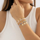 Bohemia Bead Sun Flower Chain Bracelets Set Women Elastic Wristband Bangles Y2K