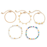 Bohemia Bead Sun Flower Chain Bracelets Set Women Elastic Wristband Bangles Y2K