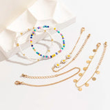 Bohemia Bead Sun Flower Chain Bracelets Set Women Elastic Wristband Bangles Y2K