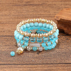 Bohemian National Wind Tassel Layered Bracelet with Elephant Charm