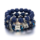 Bohemian National Wind Tassel Layered Bracelet with Elephant Charm