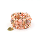 Boho Ethnic Heart Beaded Bracelet Set Crystal Beads Chain Bangle Female