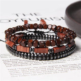 Wood Beads Bracelet with Hematite Stone for Men Women