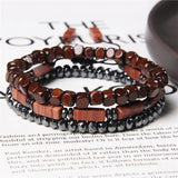Wood Beads Bracelet with Hematite Stone for Men Women