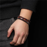 Wood Beads Bracelet with Hematite Stone for Men Women