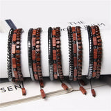Wood Beads Bracelet with Hematite Stone for Men Women