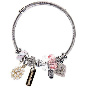 Crystal Heart Rainbow Charm Bracelets Beads Chakra Stainless Steel