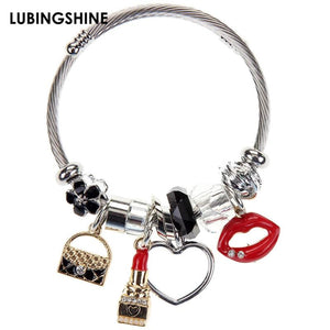 Crystal Heart Rainbow Charm Bracelets Beads Chakra Stainless Steel