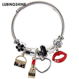 Crystal Heart Rainbow Charm Bracelets Beads Chakra Stainless Steel