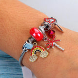 Crystal Heart Rainbow Charm Bracelets Beads Chakra Stainless Steel