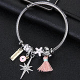 Crystal Heart Rainbow Charm Bracelets Beads Chakra Stainless Steel