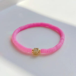 Polymer Clay Heishi Beads Bracelet with CZ Charm
