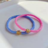 Polymer Clay Heishi Beads Bracelet with CZ Charm