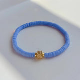 Polymer Clay Heishi Beads Bracelet with CZ Charm