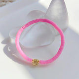Polymer Clay Heishi Beads Bracelet with CZ Charm