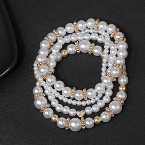 4 Pcs Pearl Bracelet Multilayer Beads Bangle Jewelry