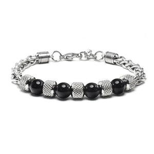 Men's Stainless Steel Beads Chain Bracelet Tiger Eye Stone