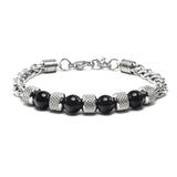 Men's Stainless Steel Beads Chain Bracelet Tiger Eye Stone