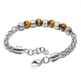 Men's Stainless Steel Beads Chain Bracelet Tiger Eye Stone