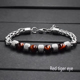 Men's Stainless Steel Beads Chain Bracelet Tiger Eye Stone
