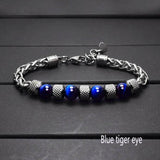 Men's Stainless Steel Beads Chain Bracelet Tiger Eye Stone