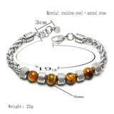 Men's Stainless Steel Beads Chain Bracelet Tiger Eye Stone