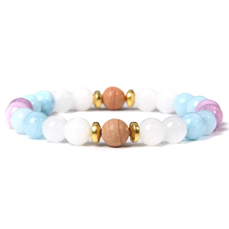 Aquamarine Beads Bracelet Rhodochrosite Stone Jewelry