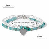 Natural Stone Pearl Bracelet Double Layer Heart Pendant Bracelet