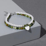 Natural Stone Pearl Bracelet Double Layer Heart Pendant Bracelet