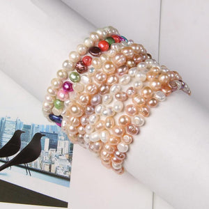 Baroque Freshwater Pearl Bracelet Natural Stretch Jewelry Bride Wedding Bangle