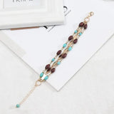 Layered Wood Bead Bracelets with Turquoise Stone Strand