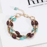 Layered Wood Bead Bracelets with Turquoise Stone Strand