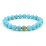 Micro Pave Kallaite CZ Turquoise Beaded Bracelet 6.5-8 Inches
